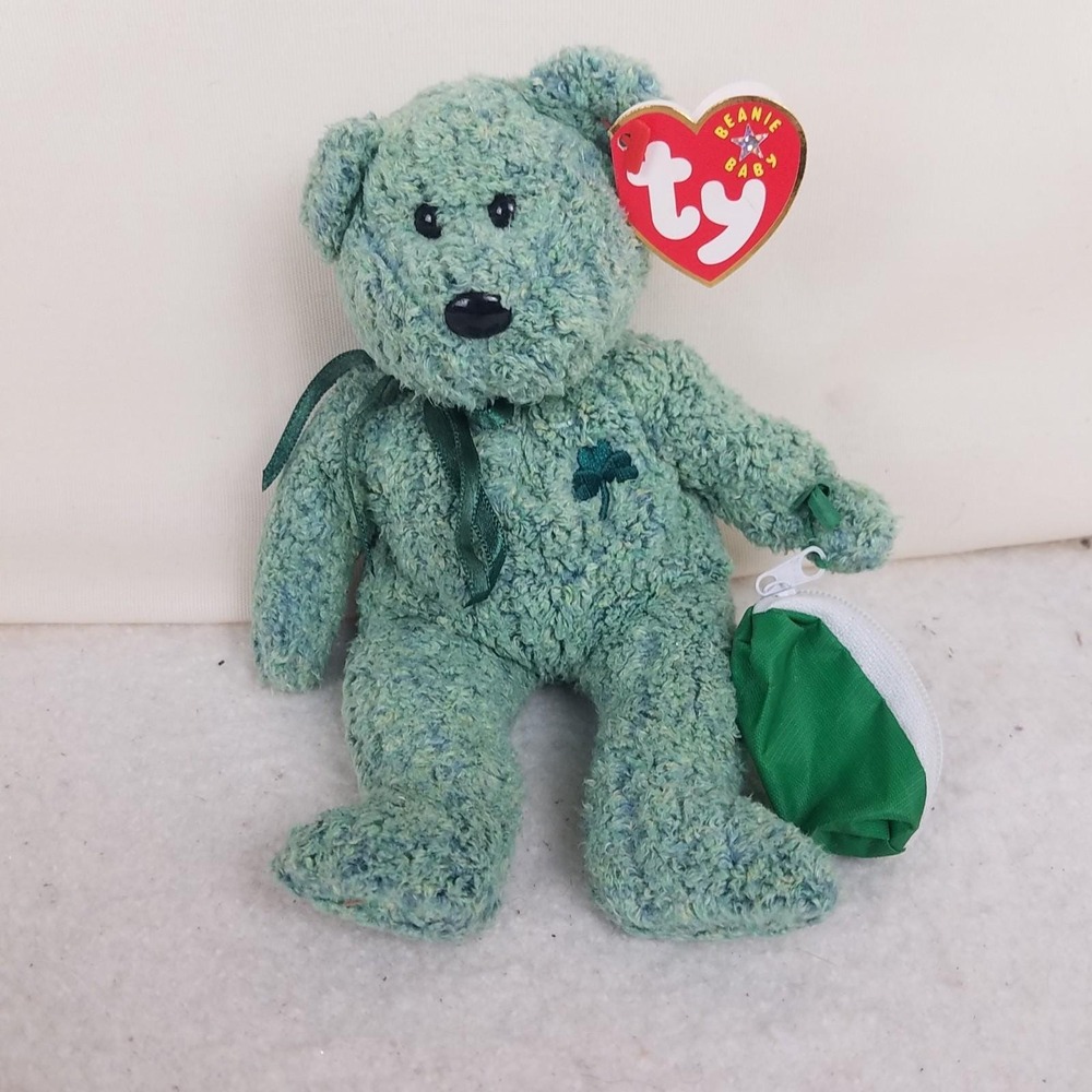 Ty Plush Beanie Baby Shamrock the Bear Buddies‎ 8 in green with bag